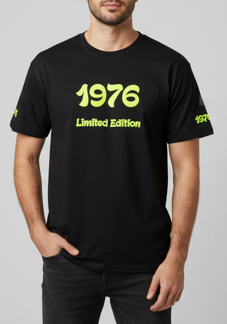 Personalisiertes Baumwoll T-Shirt schwarz Neon gelb Limited Edition