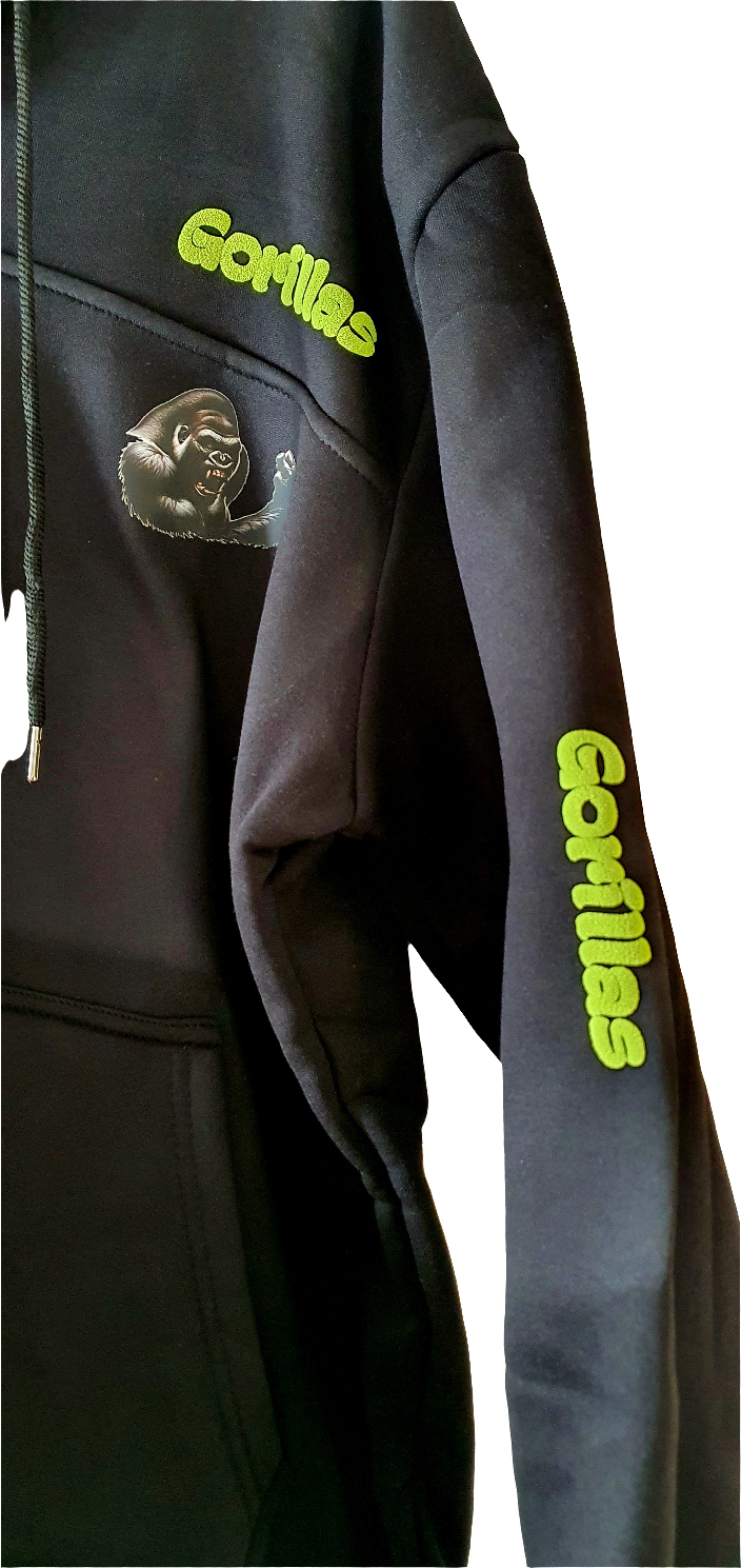 Gorillas Hoodie Kapuzenpullover Schwarz Neon gelb