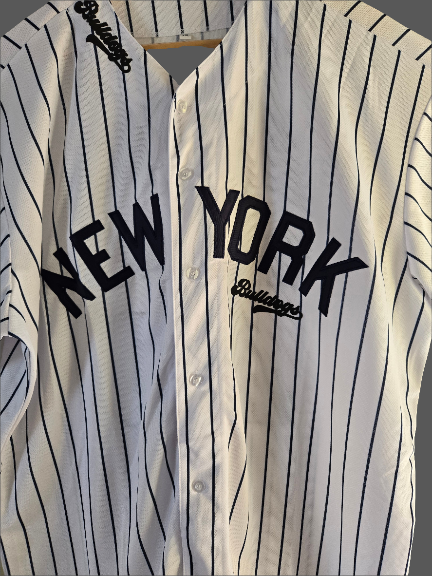 Baseball Trikot Hemd Bulldogs Weiß dunkelblau gestreift New York