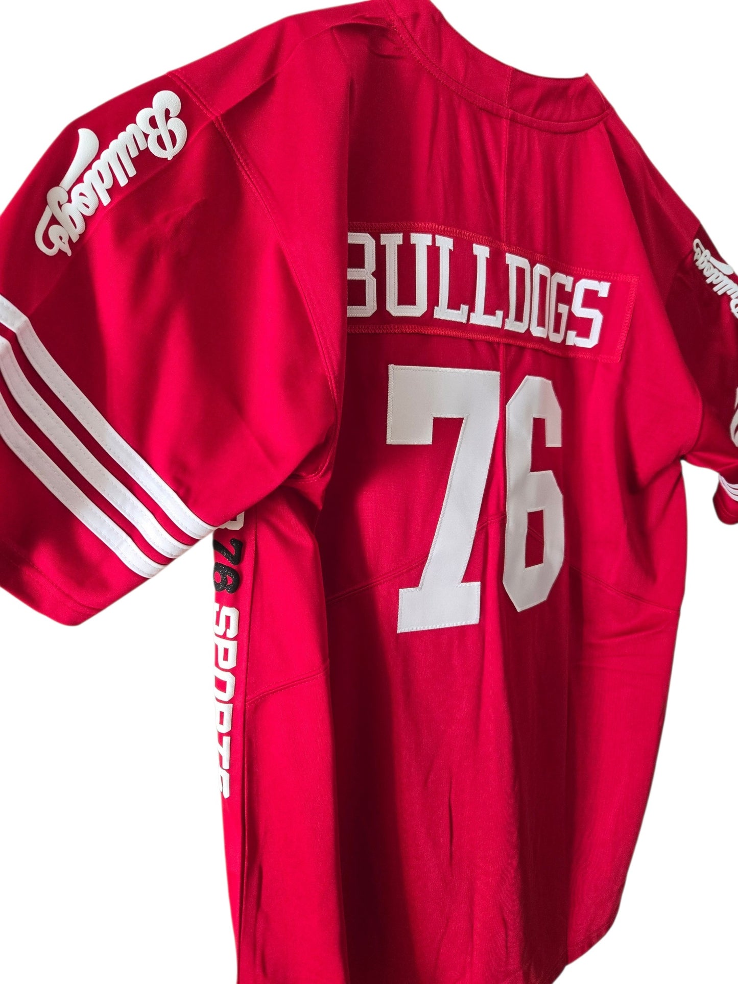 American Football Trikot Bulldogs Nummer 76 Oversize rot weiß