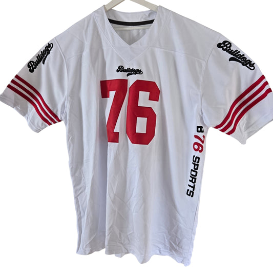 American Football Trikot Bulldogs Nummer 76 Oversize weiß rot schwarz