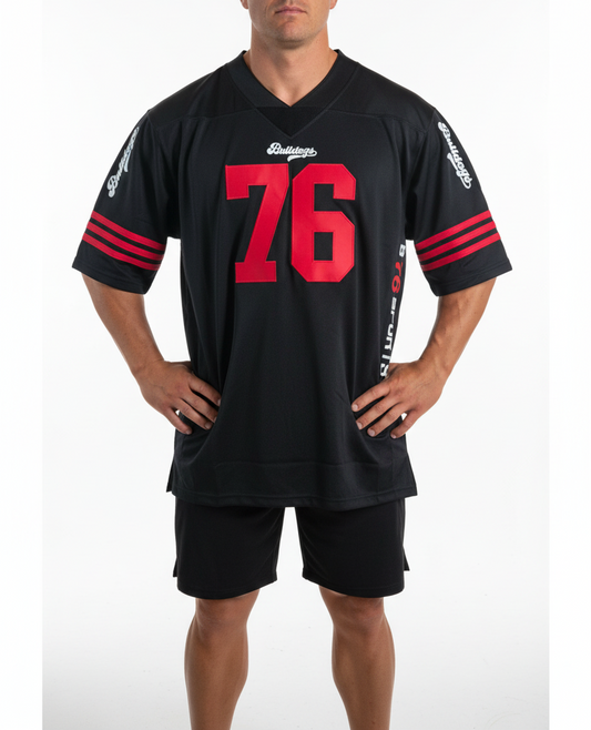 American Football Trikot Bulldogs Nummer 76 Oversize schwarz rot weiß