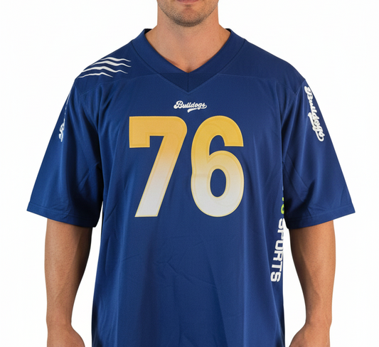American Football Trikot Bulldogs Bodybuilding Oversize Blau Weiß Gelb