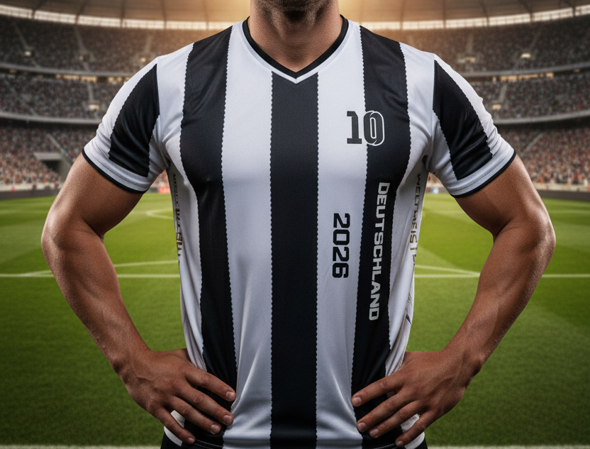 Deutschland Trikot schwarz weiß gestreift Weltmeister Edition 2026 Nummer 10 Slim Fit Passform