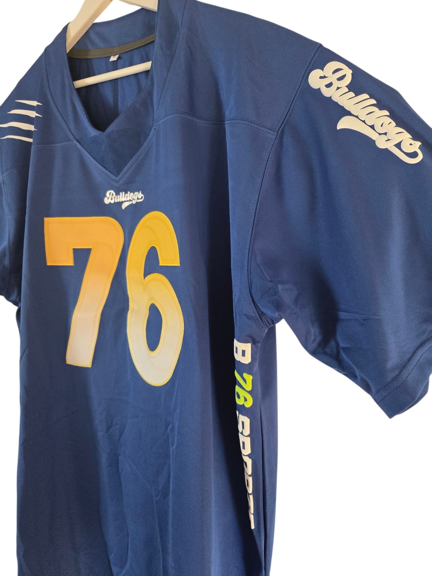 American Football Trikot Bulldogs Bodybuilding Oversize Blau Weiß Gelb