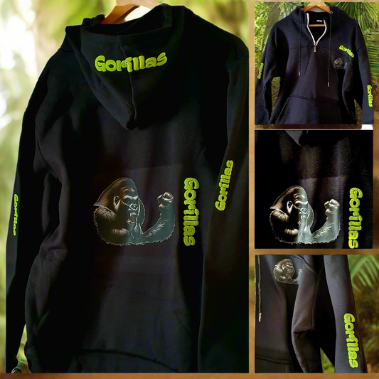 Gorillas Hoodie Kapuzenpullover Schwarz Neon gelb