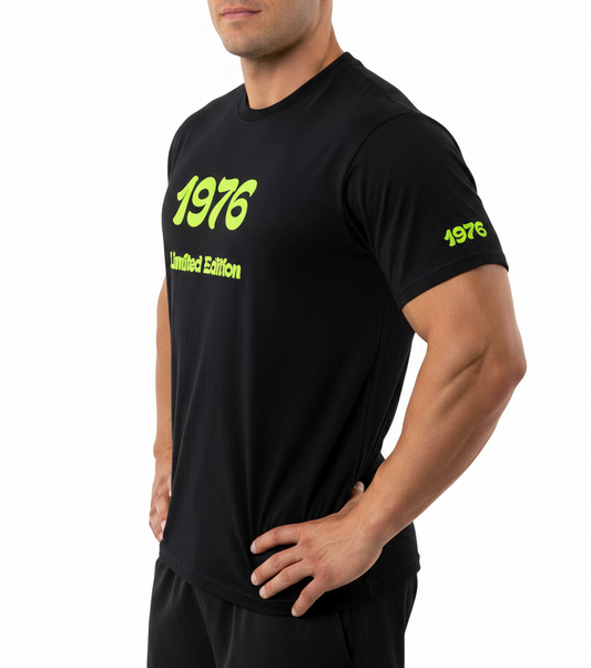 Personalisiertes Baumwoll T-Shirt schwarz Neon gelb Limited Edition