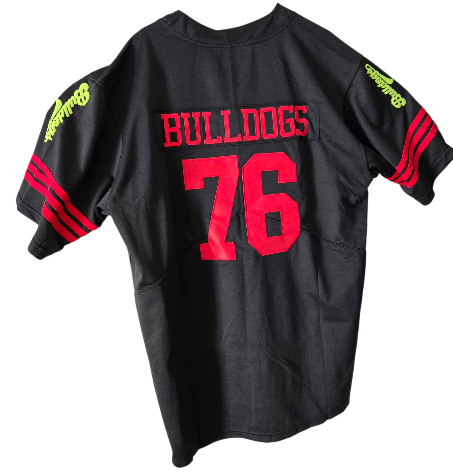 American Football Trikot Bulldogs Nummer 76 Oversize schwarz rot gelb