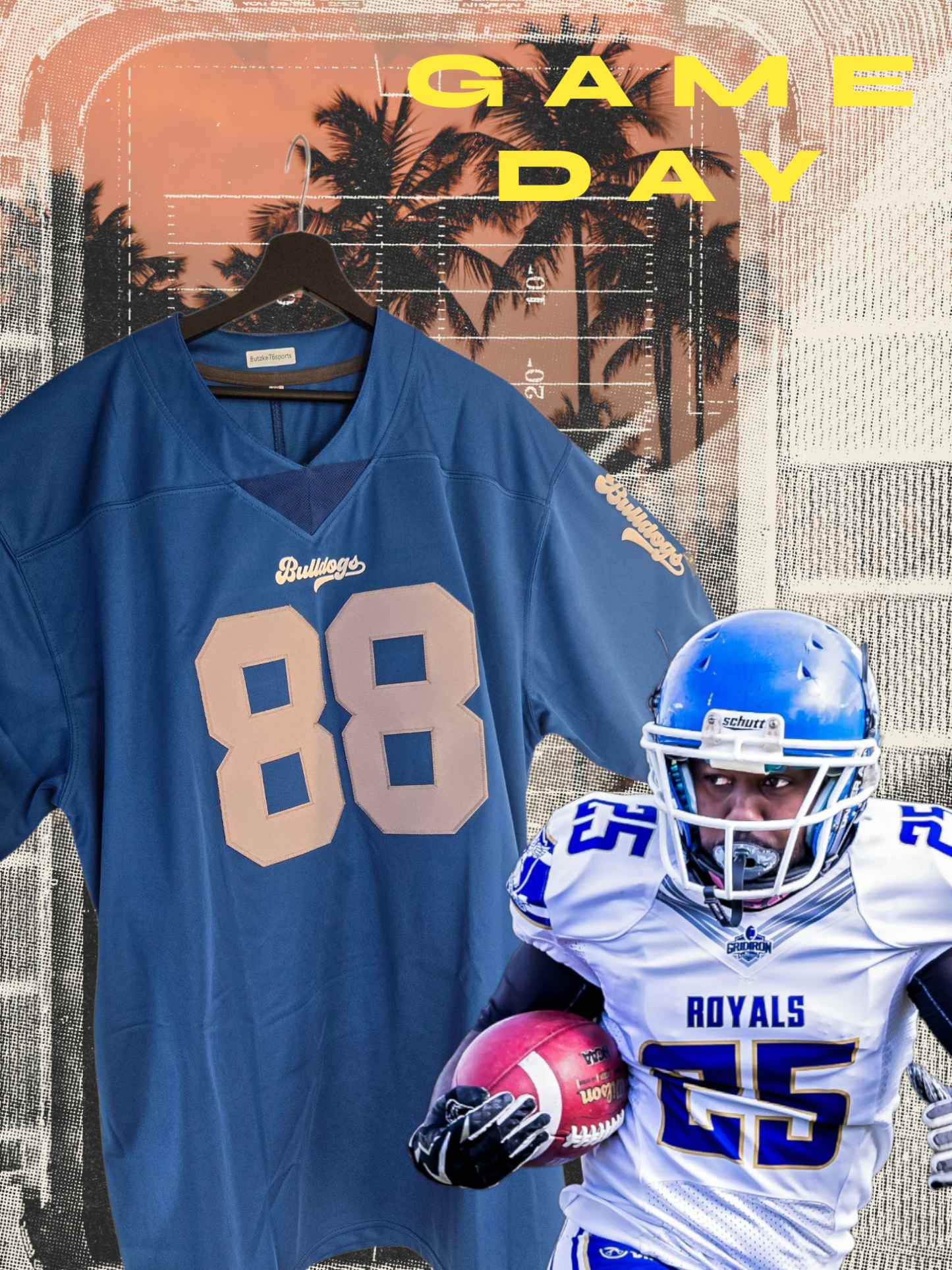 American Football Trikot Bulldogs Blau grau/weiß