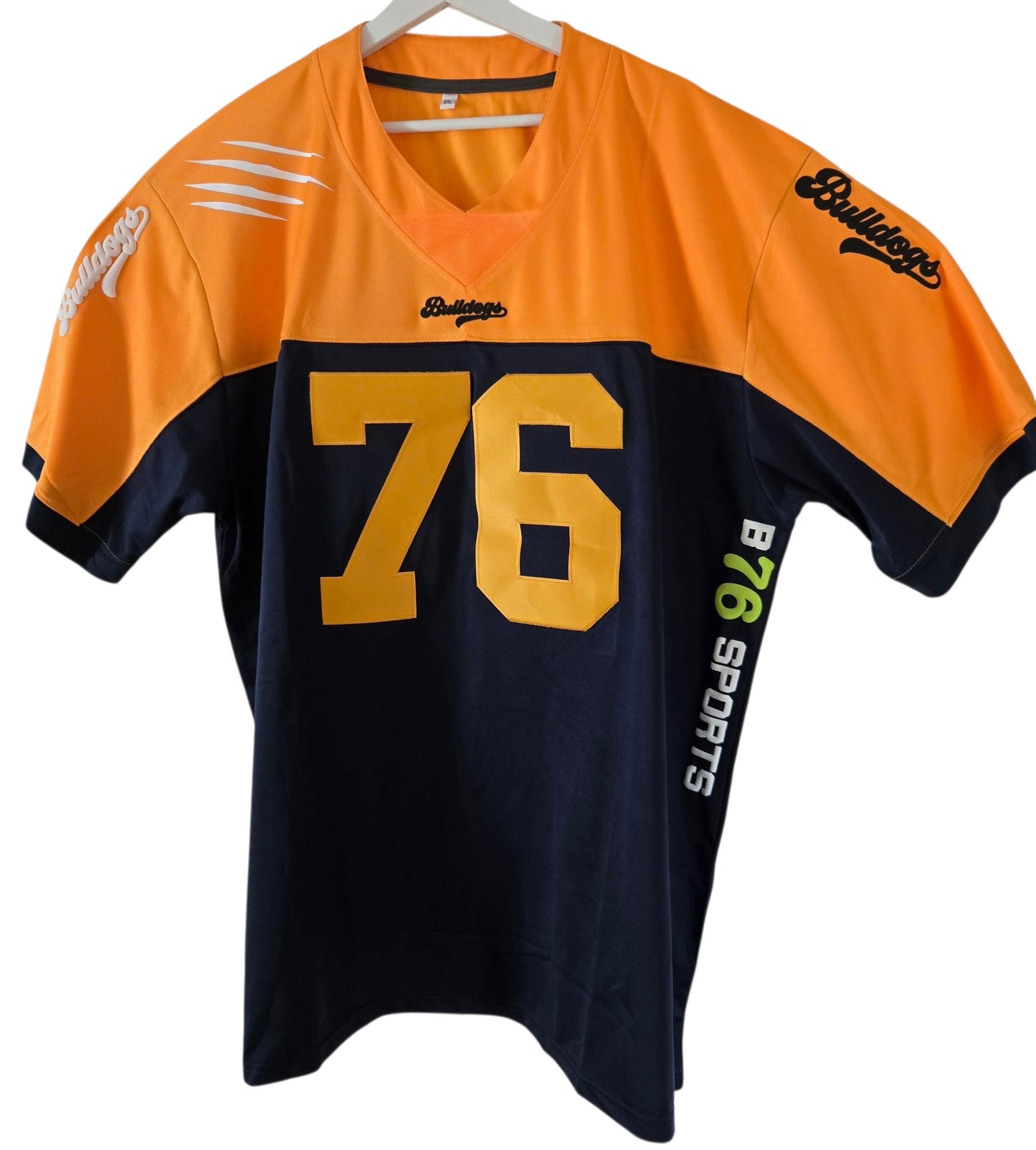 American Football Trikot Bulldogs Bodybuilding Orange dunkelblau Oversize XXL