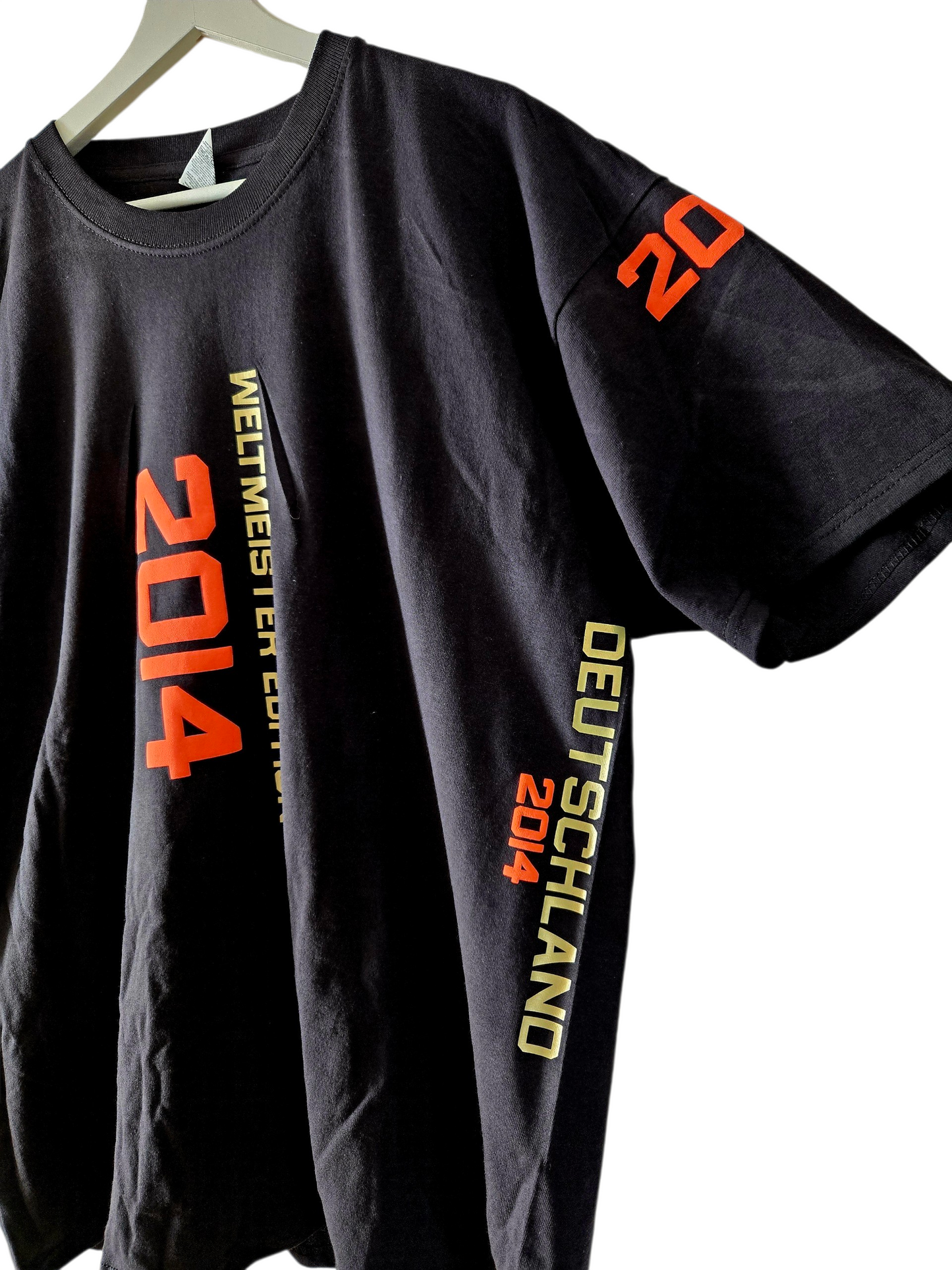 Baumwoll T-Shirt Deutschland WM 2014 schwarz gold orange American Football Style
