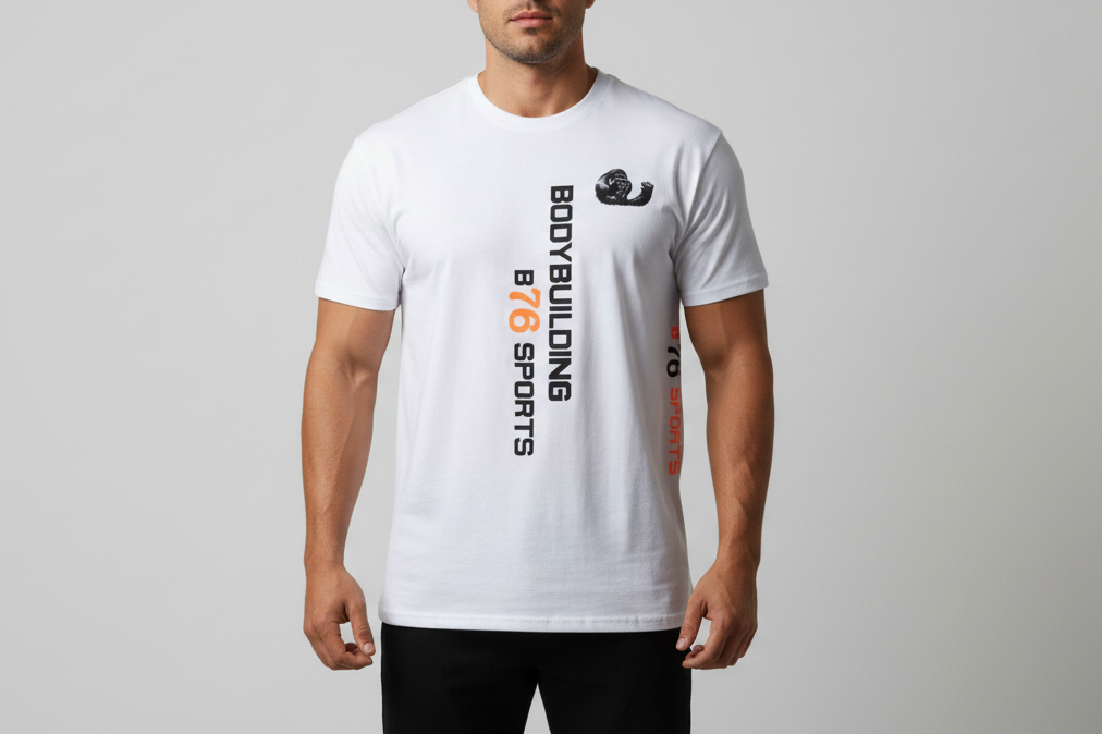 Sport & Fitness Baumwoll T-Shirt Bodybuilding weiß