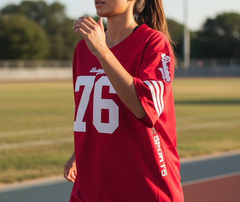 American Football Trikot Bulldogs Nummer 76 Oversize rot weiß
