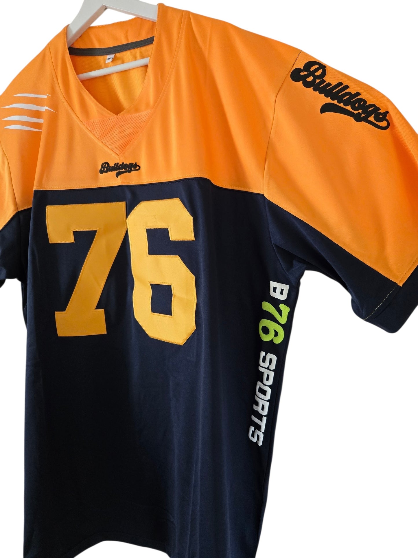 American Football Trikot Bulldogs Bodybuilding Orange dunkelblau Oversize XXL