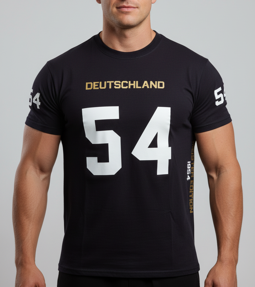 Baumwoll T-Shirt Deutschland WM 1954 schwarz American Football Style