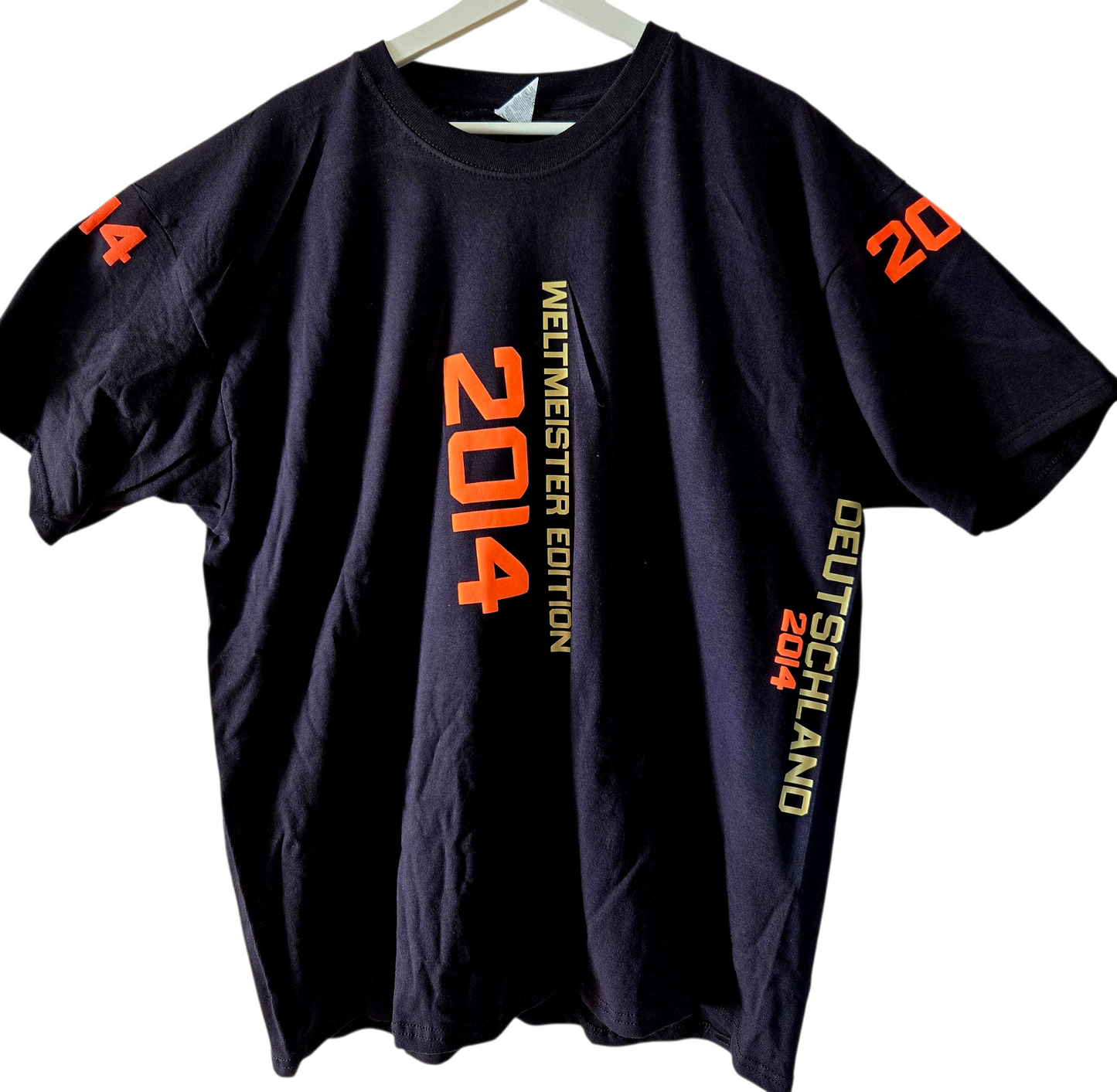 Baumwoll T-Shirt Deutschland WM 2014 schwarz gold orange American Football Style