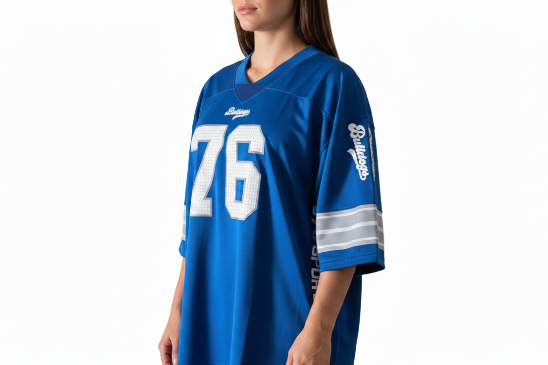 American Football Trikot Bulldogs Oversize Blau Silber/weiß