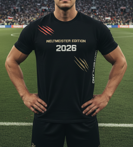 Baumwoll T-Shirt Deutschland WM 2026 schwarz Weltmeister Edition