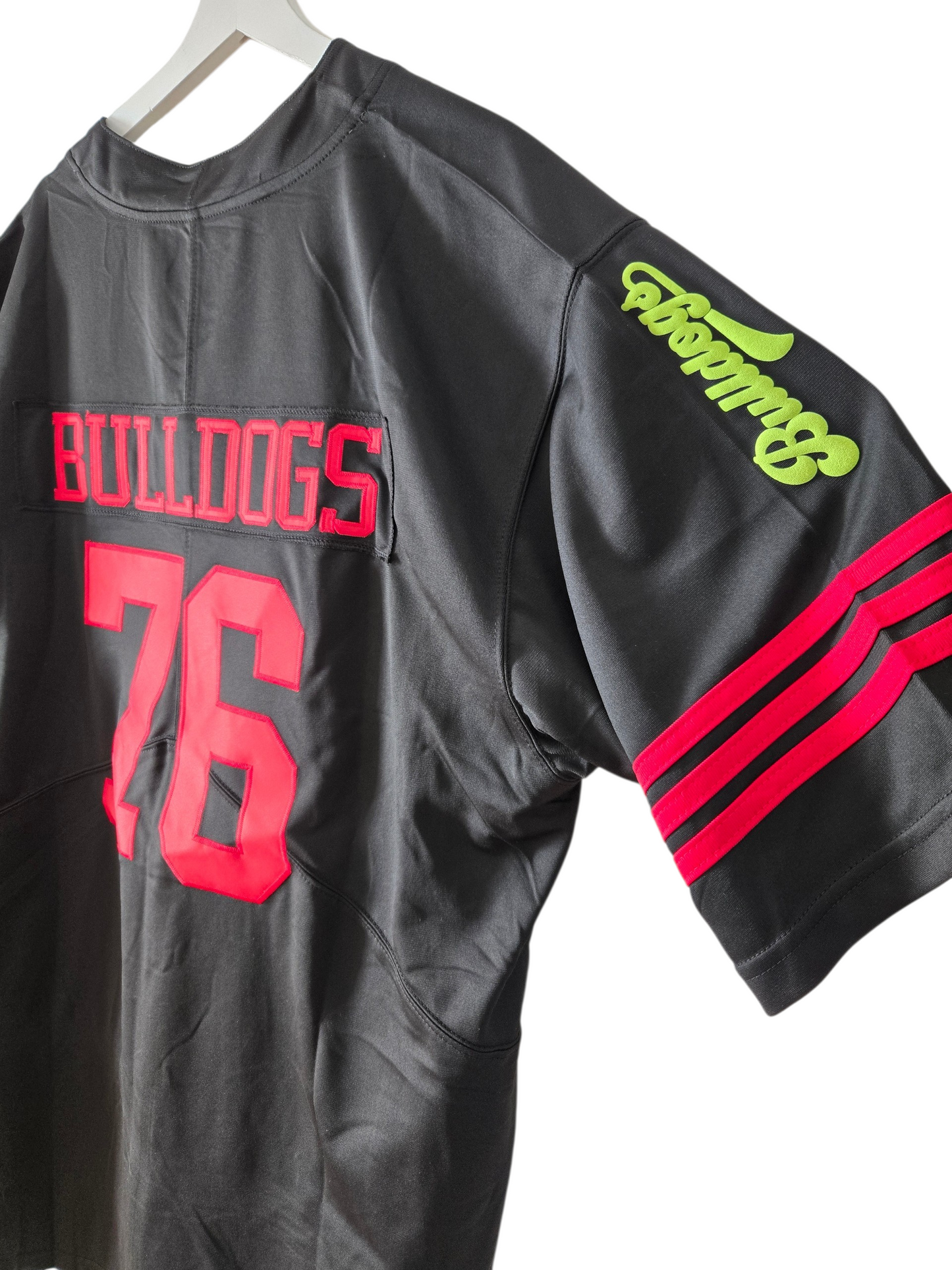 American Football Trikot Bulldogs Nummer 76 Oversize schwarz rot gelb