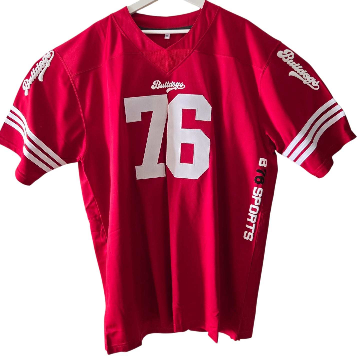 American Football Trikot Bulldogs Nummer 76 Oversize rot weiß