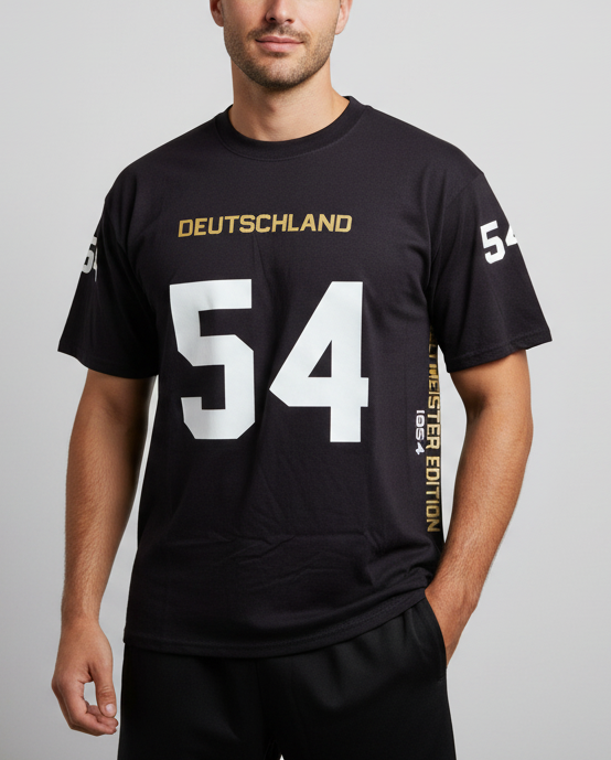 Baumwoll T-Shirt Deutschland WM 1954 schwarz American Football Style