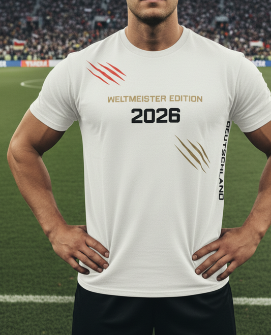 Baumwoll T-Shirt Deutschland WM 2026 weiß Weltmeister Edition