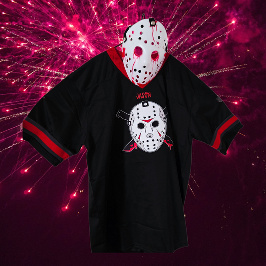 Halloween Karneval Set Football Trikot Jason Voorhees Nummer 13 mit Maske (weiß) XL