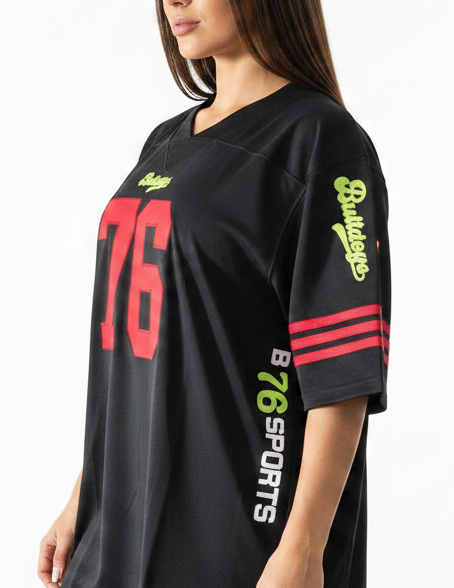 American Football Trikot Bulldogs Nummer 76 Oversize schwarz rot gelb
