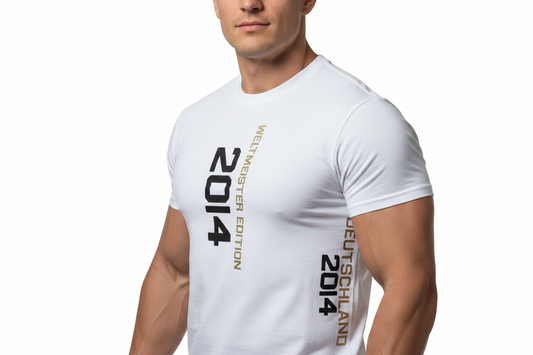 Baumwoll T-Shirt Deutschland WM 2014 weiß gold schwarz American Football Style