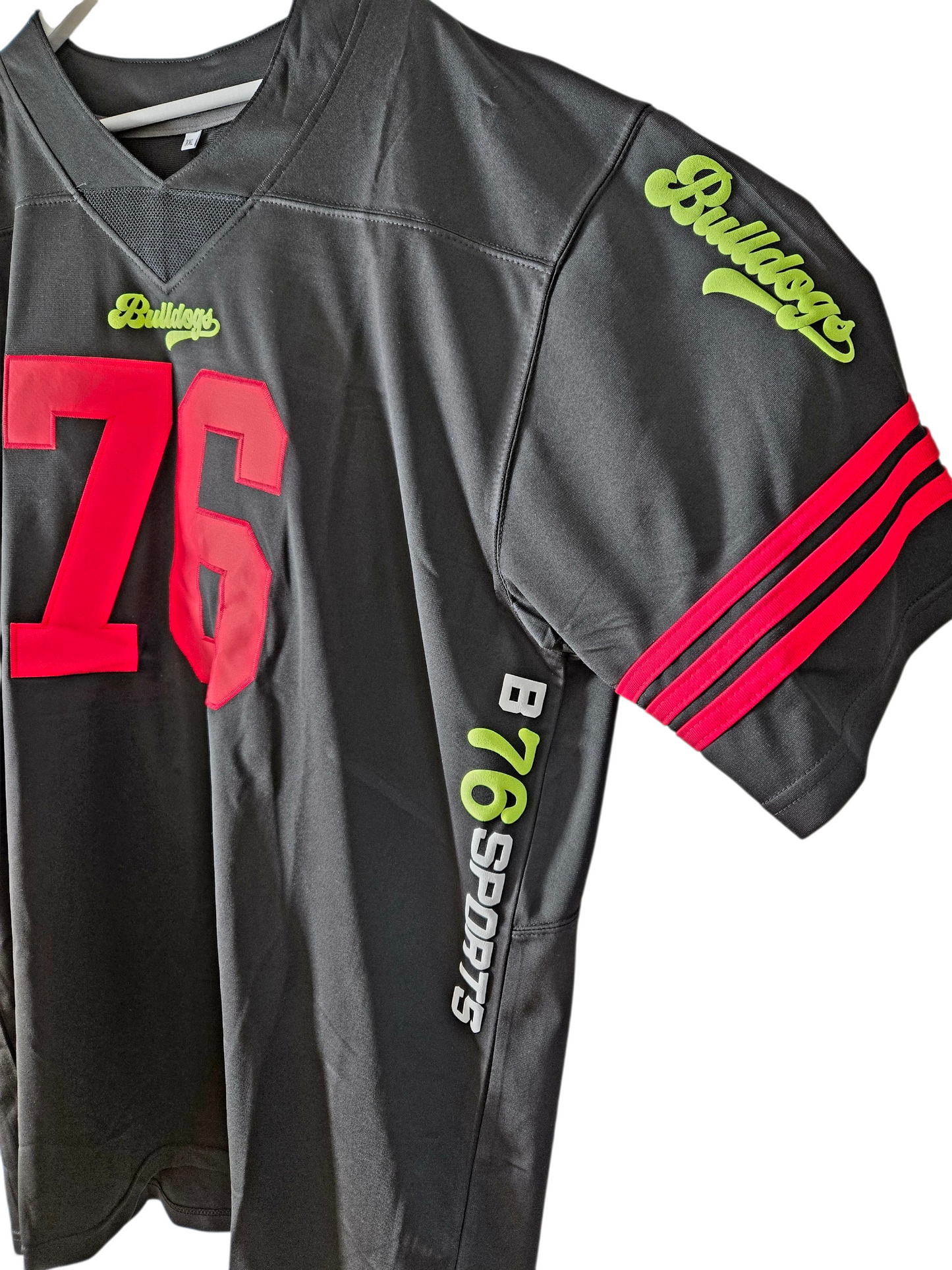 American Football Trikot Bulldogs Nummer 76 Oversize schwarz rot gelb