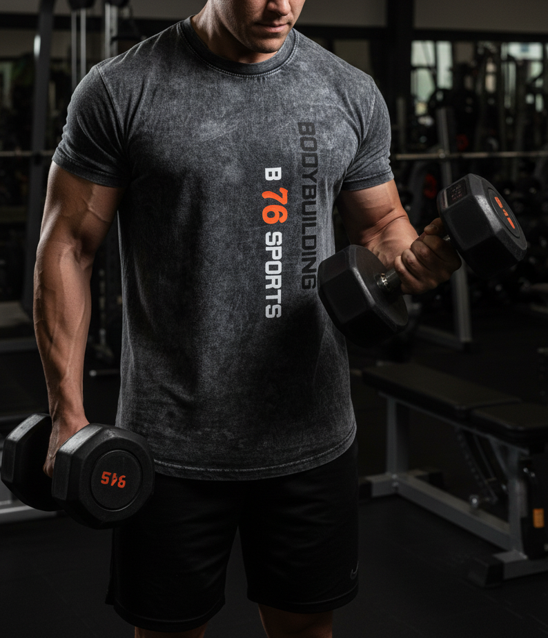 Sport & Fitness Baumwoll T-Shirt Bodybuilding grau Vintage