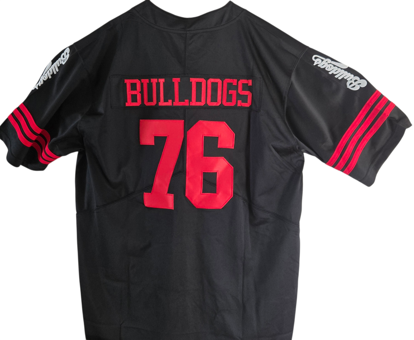 American Football Trikot Bulldogs Nummer 76 Oversize schwarz rot weiß