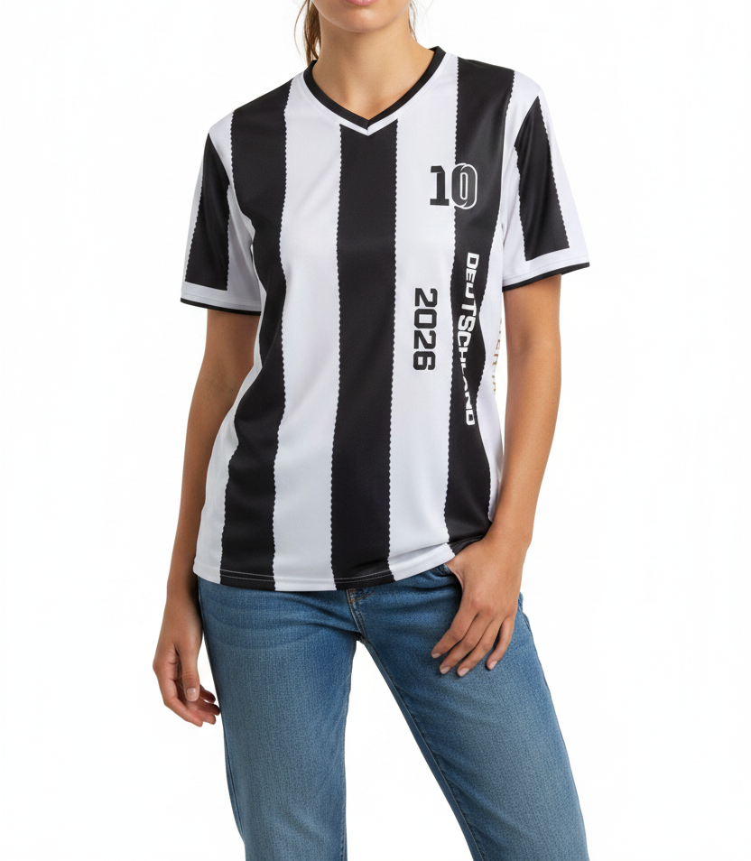 Deutschland Trikot schwarz weiß gestreift Weltmeister Edition 2026 Nummer 10 Slim Fit Passform