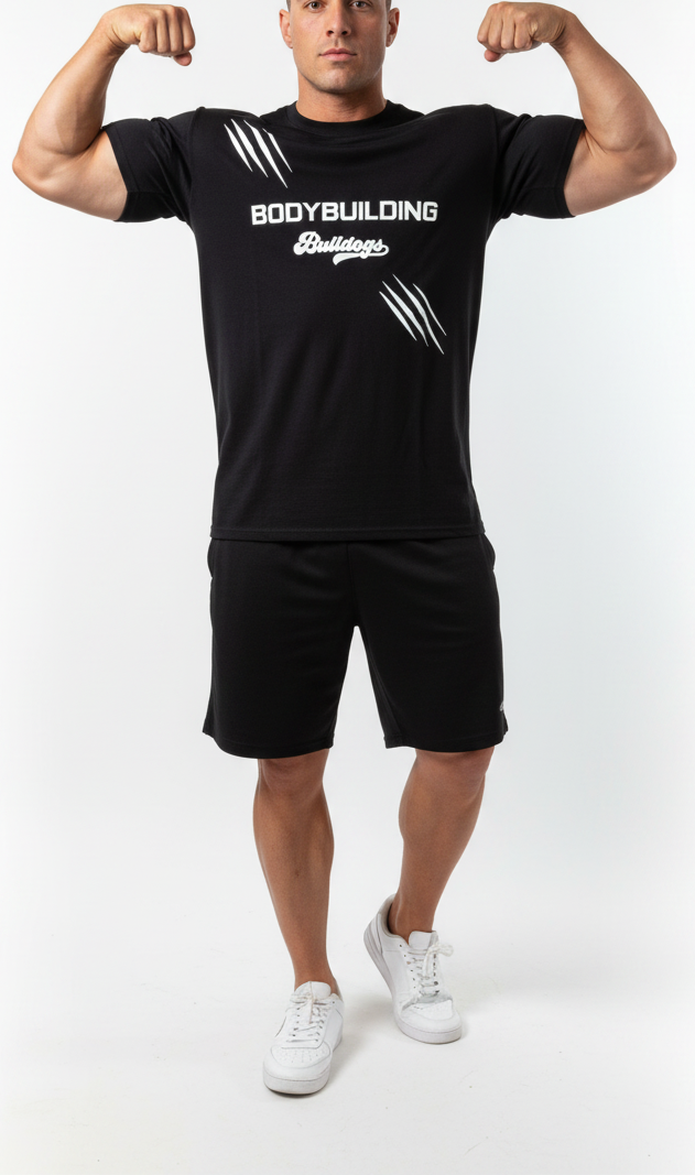 Sport & Fitness Baumwoll T-Shirt Bodybuilding Bulldogs schwarz