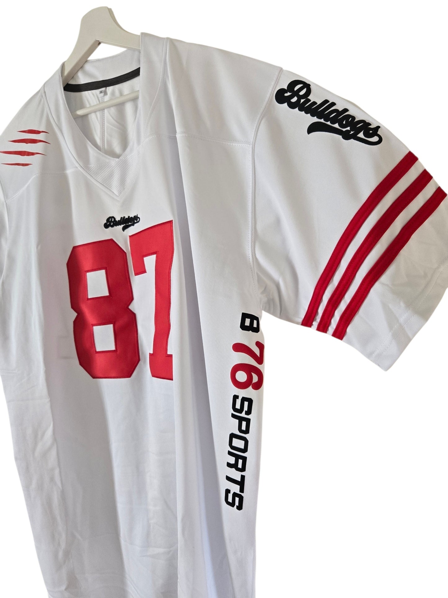 American Football Trikot Bulldogs Bodybuilding Oversize weiß rot schwarz