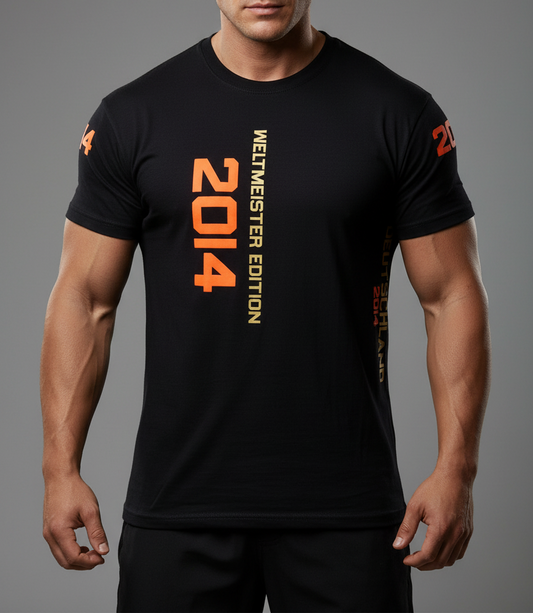 Baumwoll T-Shirt Deutschland WM 2014 schwarz gold orange American Football Style