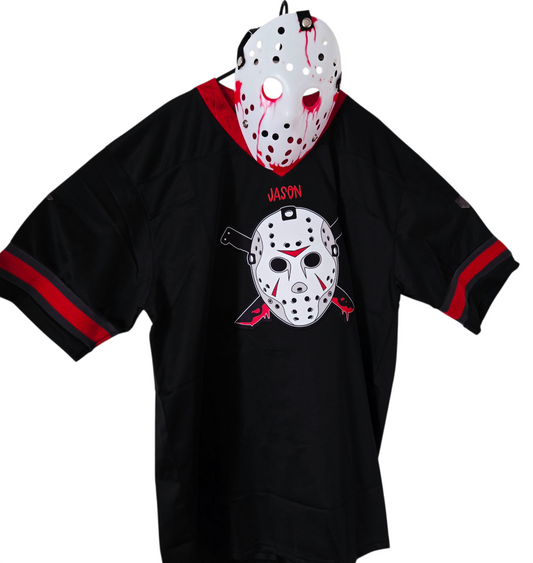 Halloween Karneval Set Football Trikot Jason Voorhees Nummer 13 mit Maske (weiß) XL