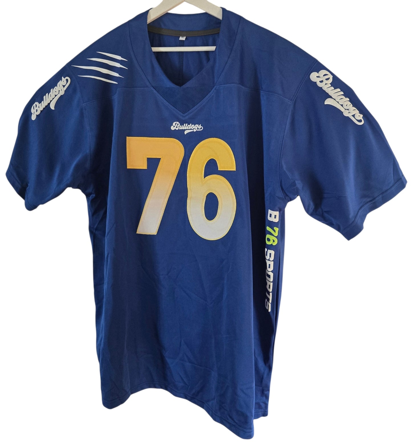 American Football Trikot Bulldogs Bodybuilding Oversize Blau Weiß Gelb