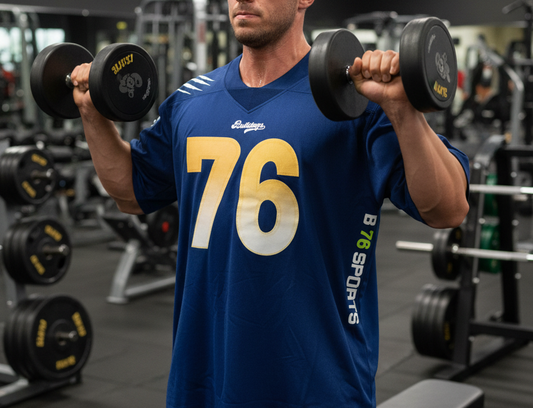 American Football Trikot Bulldogs Bodybuilding Oversize Blau Weiß Gelb