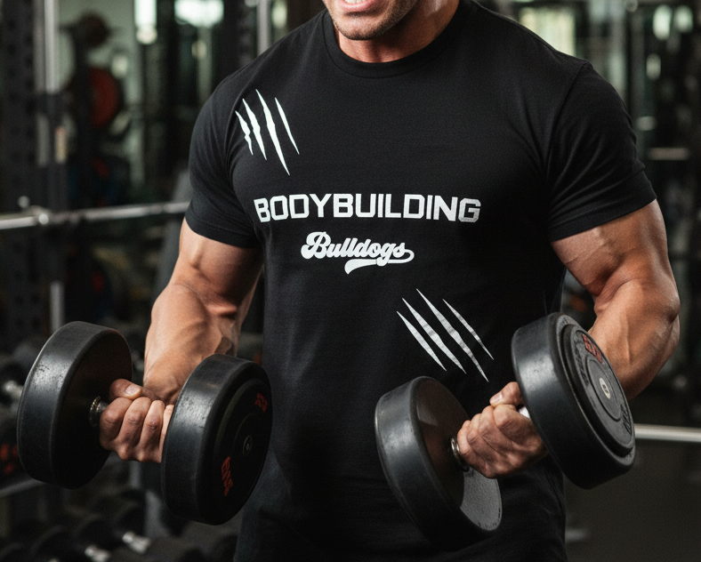 Sport & Fitness Baumwoll T-Shirt Bodybuilding Bulldogs schwarz