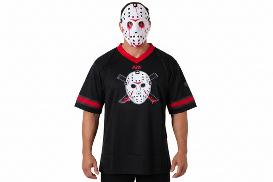 Halloween Karneval Set Football Trikot Jason Voorhees Nummer 13 mit Maske (weiß) XL