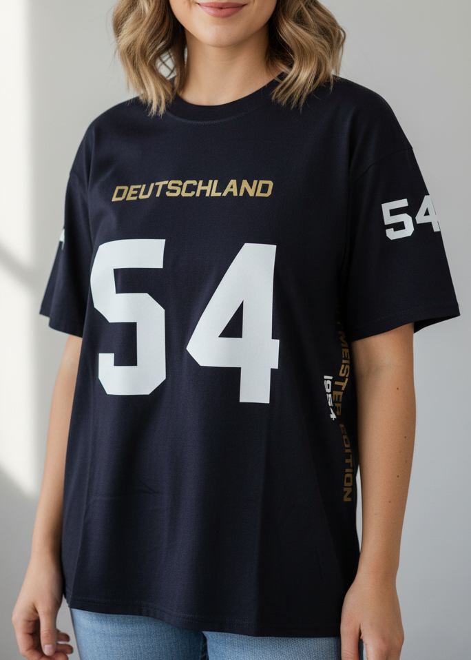 Baumwoll T-Shirt Deutschland WM 1954 schwarz American Football Style