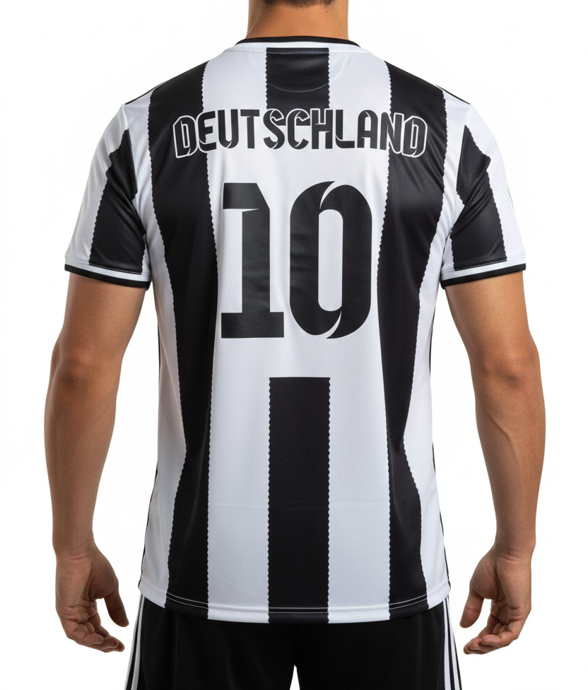 Deutschland Trikot schwarz weiß gestreift Weltmeister Edition 2026 Nummer 10 Slim Fit Passform