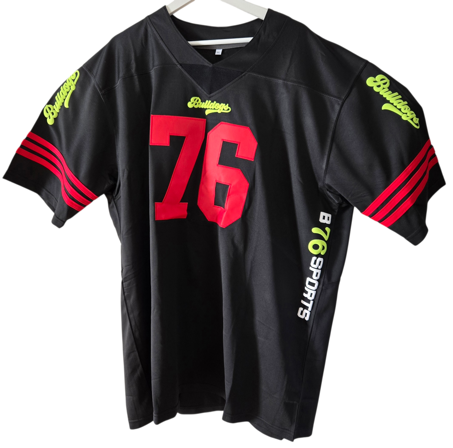 American Football Trikot Bulldogs Nummer 76 Oversize schwarz rot gelb