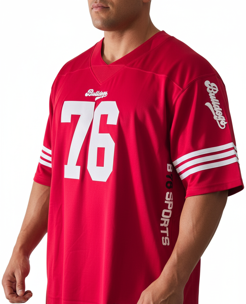 American Football Trikot Bulldogs Nummer 76 Oversize rot weiß