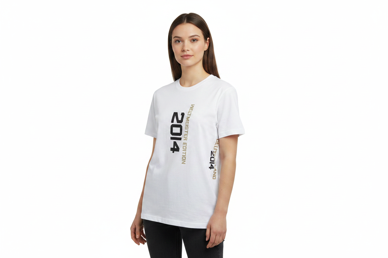 Baumwoll T-Shirt Deutschland WM 2014 weiß gold schwarz American Football Style