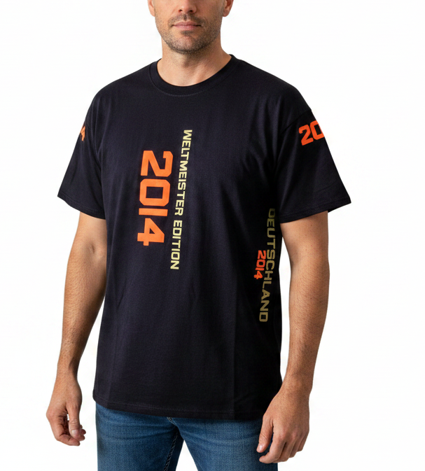 Baumwoll T-Shirt Deutschland WM 2014 schwarz gold orange American Football Style