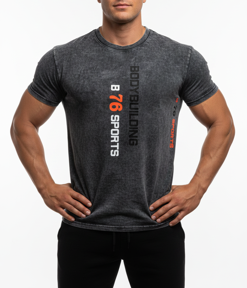 Sport & Fitness Baumwoll T-Shirt Bodybuilding grau Vintage