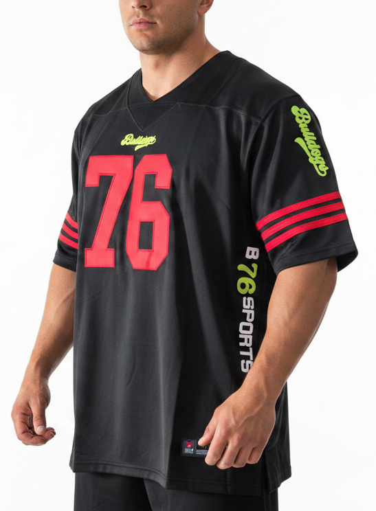 American Football Trikot Bulldogs Nummer 76 Oversize schwarz rot gelb
