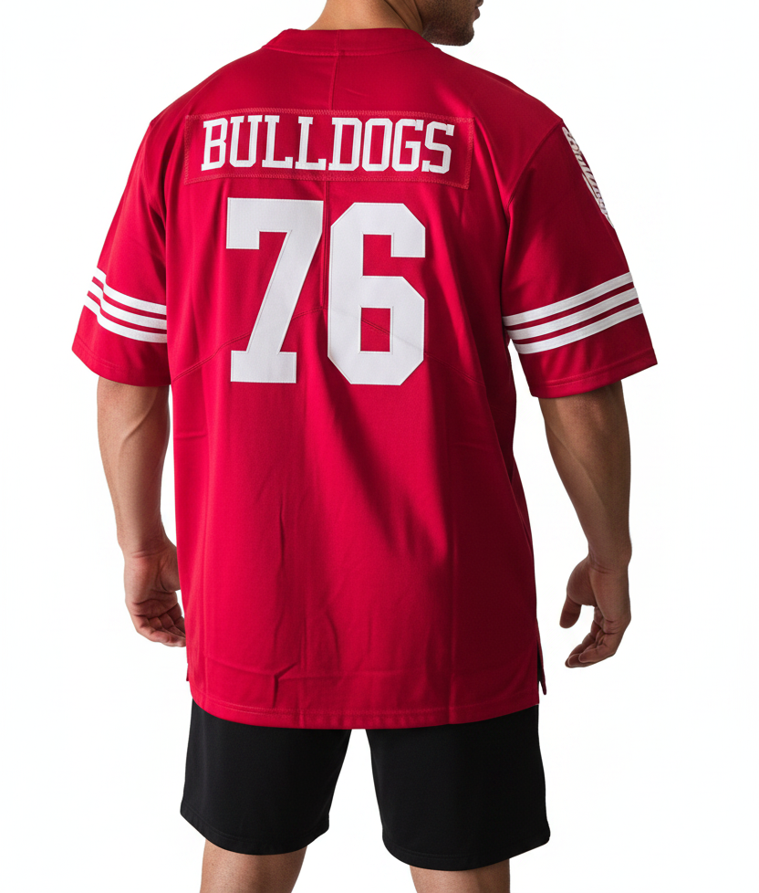 American Football Trikot Bulldogs Nummer 76 Oversize rot weiß